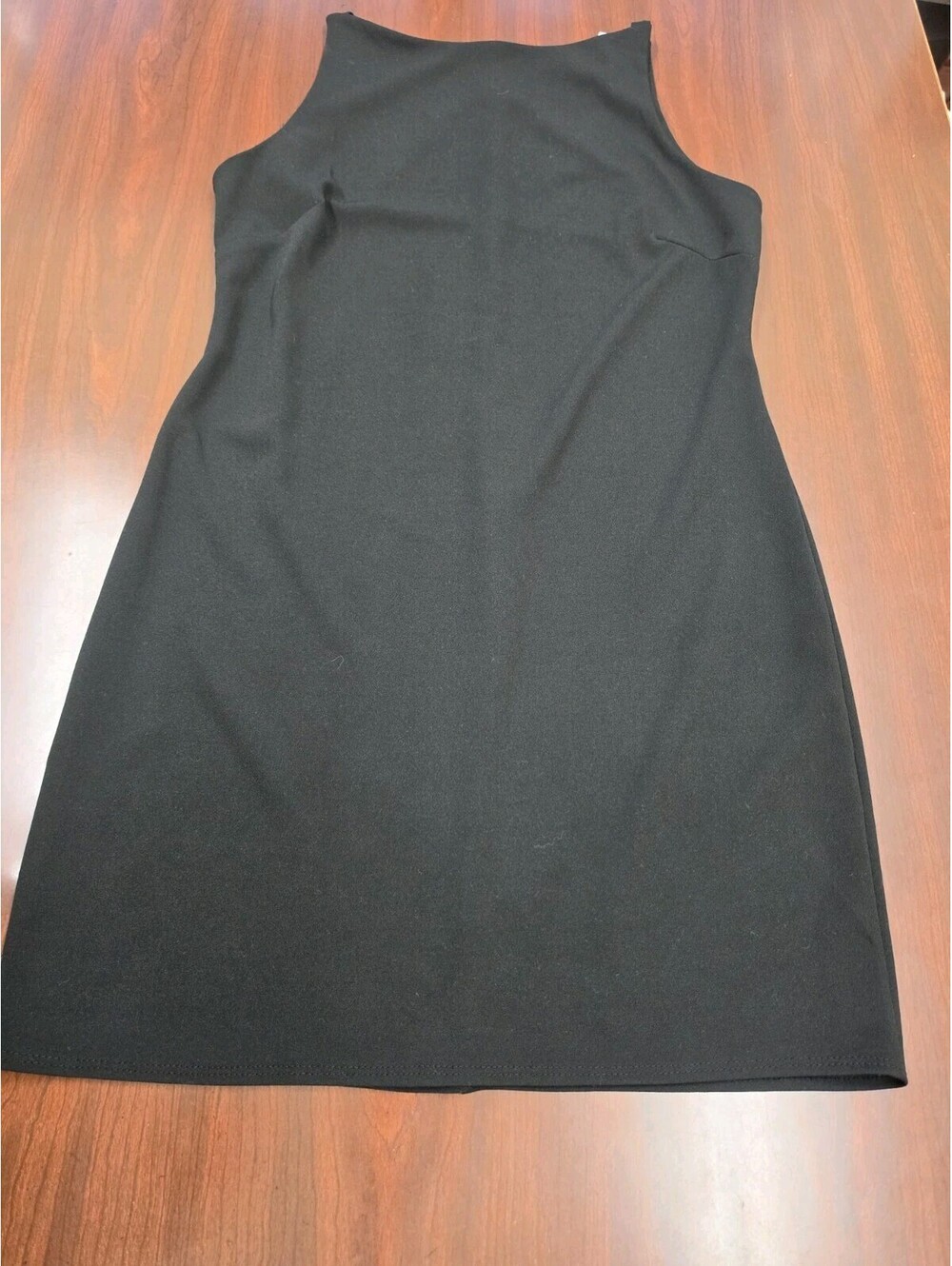 2 Hearts Black Sleeveless Mock Neck Fit & Flare Dress Large Zip Back Minimalist